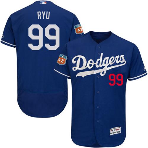 Dodgers #99 Hyun-Jin Ryu Blue Flexbase Authentic Collection Stitched MLB Jersey - Click Image to Close